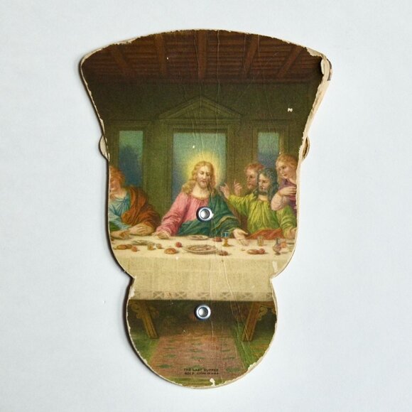 Vintage Funeral Home Last Supper Expandable Hand Fan Cardboard Paper - Picture 5 of 5